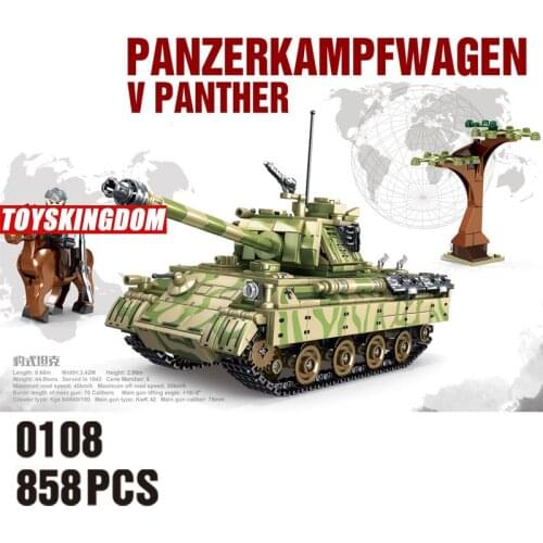 World war Panzerkampfwagen V Panther tank moc batisbricks building block ww2 army forces figures assemble model weapon brick toy
