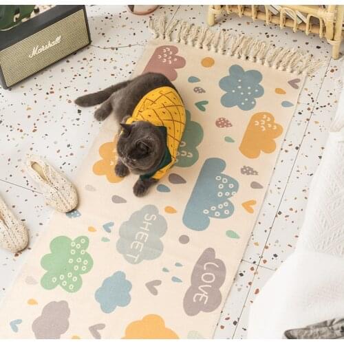 Tassel Woven Cotton Linen Carpet Bedside Rug Geometric Floor Mat Long Rug Bedspread Tapestry Home Decoration 60x180cm