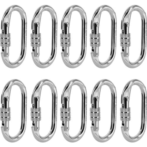 High Quality 25KN 10 Pcs Oval Steel Carabiners Screw Locking for Safety Rock Climbing Rescue Outdoor Camping Equipment Buckles