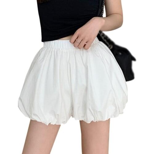 EFINNY 2021 Women Shorts Casual Bloomers Elastic Waist Loose Pants Korean Fashion Bloomers Black/White