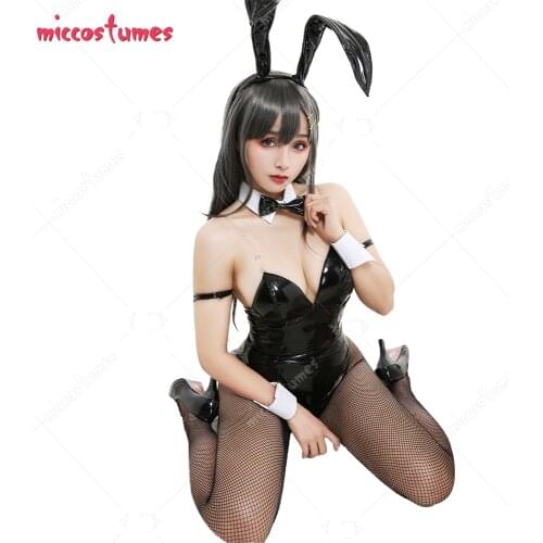Sakurajima Mai Bunny Girl Cosplay Costume Women Senpai Black Jumpsuit Bodysuit Halloween Outfit