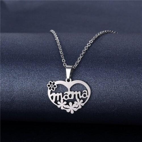 Silver Color Stainless Steel Heart Mama Pendant Necklace For Women Rose Moon Cat Dolphin Family Friendship Jewelry Gifts
