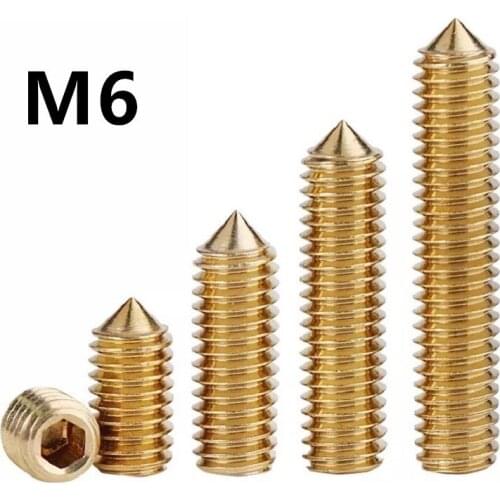 100PCS M6x6/8/10/12/16/20mm GB78 DIN914 Pure brass hex socket cone point headness set screw