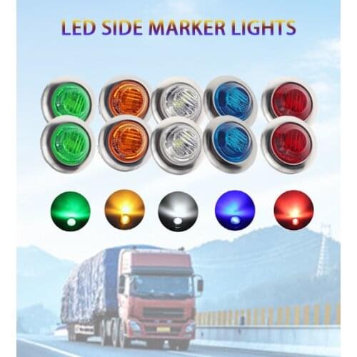 2pcs 12V/24V 3LED 3/4" Round Amber Trailer Chrome Side Marker Lights Trucks Tractors Clearance Lights Lamp Bullet Waterproof Red