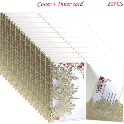 20pcs/set Snowflake Invitations Greeting Card Delicate Carved Holiday Christmas R7RC