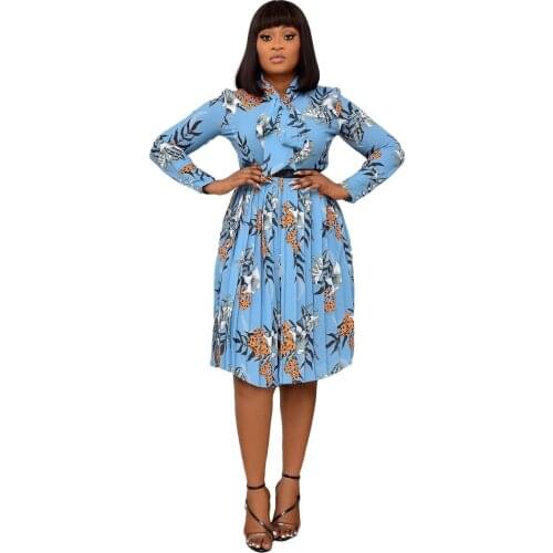 2021 Spring Autumn African Dresses For Women Dashiki Bazin Riche African Long Sleeve Midi Pleated Dresses Retro Africa Clothes