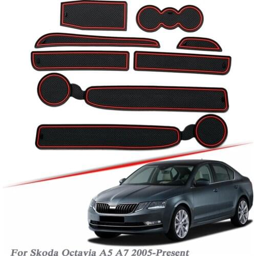 8pcs Car Styling For Skoda Octavia A5 A7 2005-Present Latex Gate slot pad Interior Door Groove Mat Non-slip dust Accessories