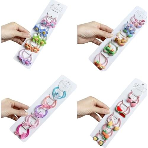 5pcs Girls Hair Accessories Elastic Hair Bands Flower Cartoon New Headband Hairband Cute Hairbands Rubber Ring Hair Accessory
