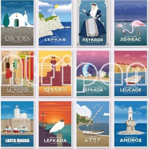 Cartoon Travel City Diamond Painting Cross Stitch 5D DIY Full Drill Mosaic Greece Landscape Embroidery Mosaic Art Wall Decor