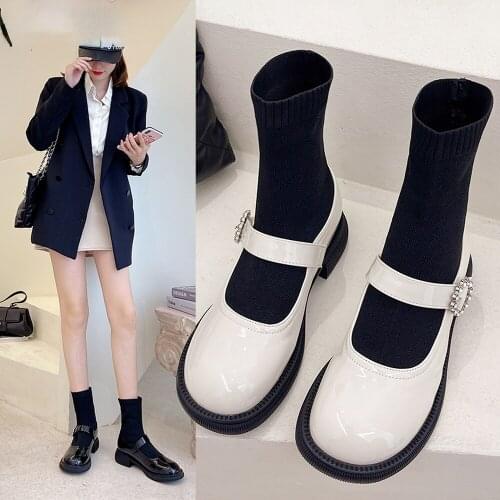 All-match Female Student Socks Boots Thick-soled Round Toe British Style Mary Jane Shoes 2021 New Low-heeled Student Socks Boots
