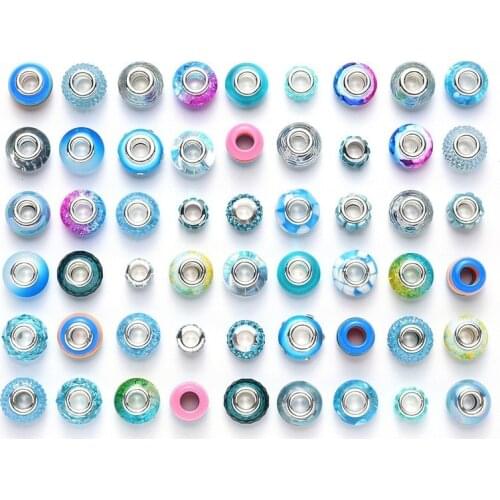 54 Pcs Mixed Style and Colors European Beads, Rhinestone Large Hole Glass European Charms Beads fit Bracelet Jewelry Making