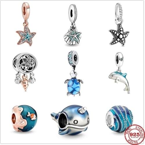 925 sterling silver cute dolphin shell starfish pendant DIY beads suitable for original pandora Charm bracelet female jewelry