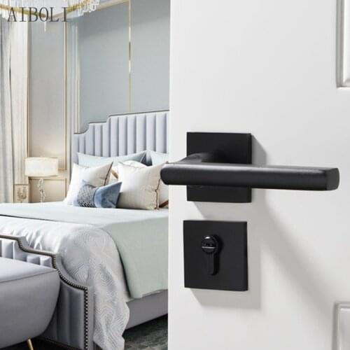 Black Square Space Aluminum Door Lock Bedroom Interior Handle Lock Room Door Lock Mute Split Lock Door Handle Lock