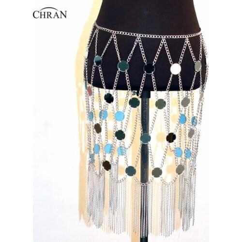 Chran Mirror Perspex EDC Skirt Outfit Disco Necklace Bandeau Bralette Sexy Metallic Chain Burning Man Skirt Party Jewelry CRM203