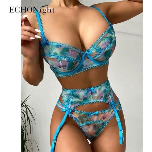 Echonight Erotic Lingerie Underwear Women Push Up Bra Sensual Lingerie Woman Set Woman 2 Pieces with Garters Lace Sex Lingerie