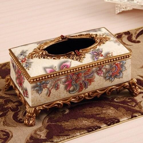 European style luxury retro resin tissue napkin box home decoration living room coffee table paper box