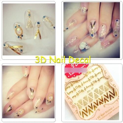 FOREVERJASMINE 24pcs 3D Golden Silvery Rock Nail Art Sticker Heart Beat Nail Decal Arrow Stripe Decoration French Manicure no.81