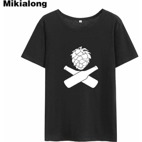 Mikialong Beer Graphic T-shirt Women 2018 Summer Short Sleeve Loose Tee Shirt Femme Black White 100%cotton Tumblr T Shirt Tops