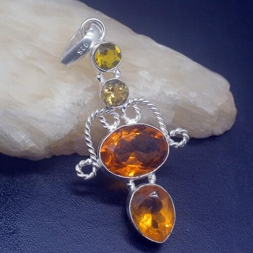 Gemstonefactory Jewelry Big Promotion Single Unique 925 Silver Multi Brown Topaz Citrine Women Lady Necklace Pendant 20210263
