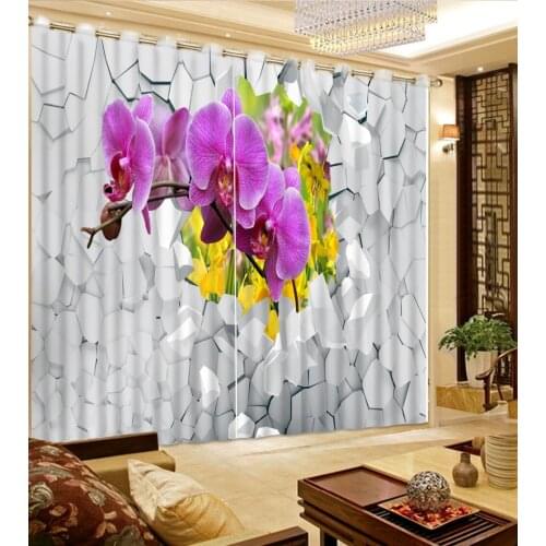 Brick curtains Flowers print Chinese Customized 3D Blackout Curtains Living Room Bedroom Hotel Window purple