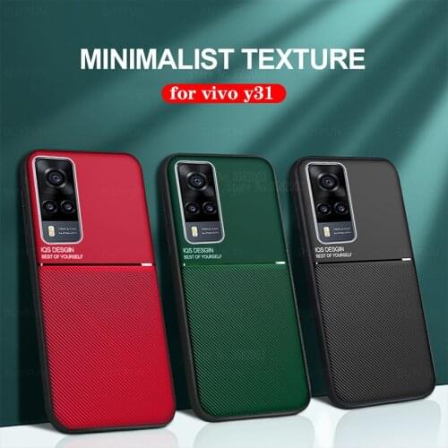 Leather Texture Car Magnetic Holder Covers case for Vivo Y31 Y 31 2021 V2036 6.58'' soft Silicone bumper Shockproof Coques