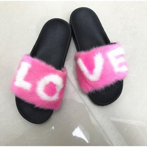 2021 Hot Sale Sandals Mink Fur Leather Slippers Luxury Fur Slides for Women