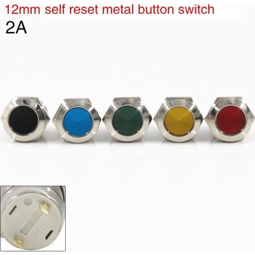 12mm metal button switch automatically reset button instant rebound red yellow blue green black white Head oxidation Current 2A