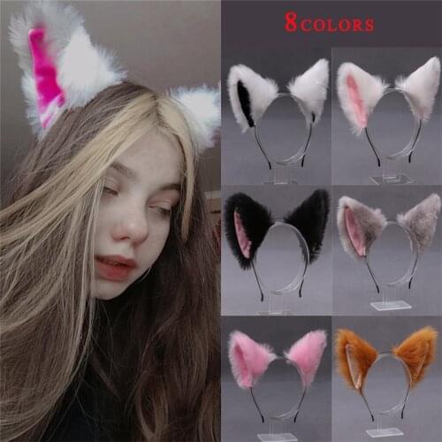 Cute Cat Fox Fur Ear Hair Hoops Hairband Night Party Club Cosplay Headbands Clip For Girls Ear Hair Band Lolita Hair Accessories