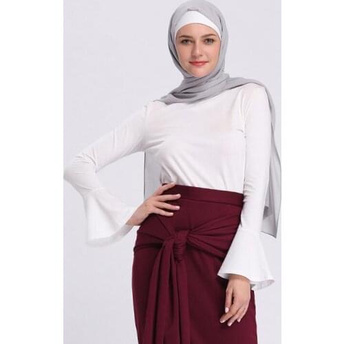 Fashion Muslim Women Top Cotton Long Ruffle Sleeves Shirt Classic Modest Multipurpose Inner Muslim Tops Islamic Clothing Winter