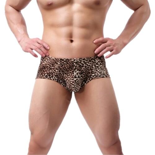 Men Swimsuit Gay Swimwear Bikini Thong Gay Underwear Swimming Suit Lingerie Underpants Leopard Print Briefs Shorts Male Panties