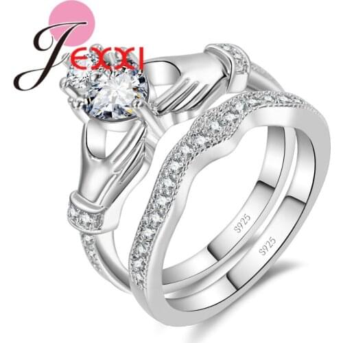 Rings Set For Women 925 Sterling Silver Bridal Wedding Jewelry Heart Crystal Cubic Zirconia Engagement Finger Ring Bijoux
