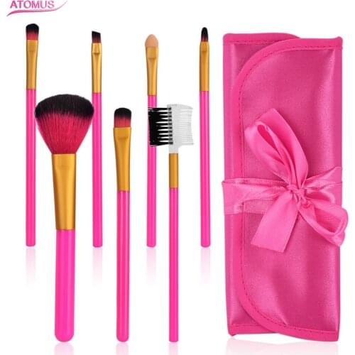FAICCIA 7PCS Soft Makeup Brushes Kit Cosmetic Beauty Tools with Bag Professional Eyes Face Liquid Powder Cream Brushes Kit Pink