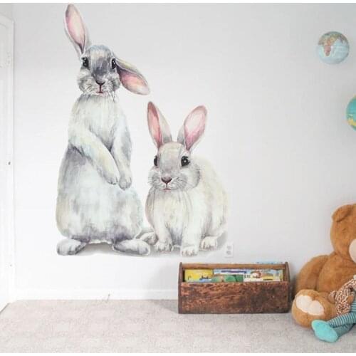 38*26cm Two Cute Rabbit Wall Stickers Vivid Easter Bunny For Kids Room Home Decor Removable Nursery Bedroom Animal Wall Decals