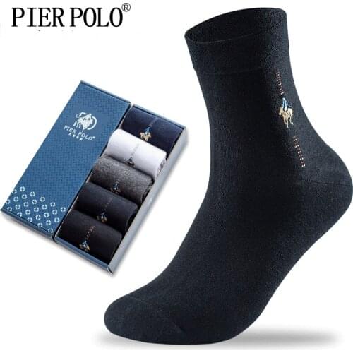 PIER POLO Socks Fashion Brand Crew Cotton Socks Calcetines Hombre Business Male Socks Embroidery Dress Socks Men Gift