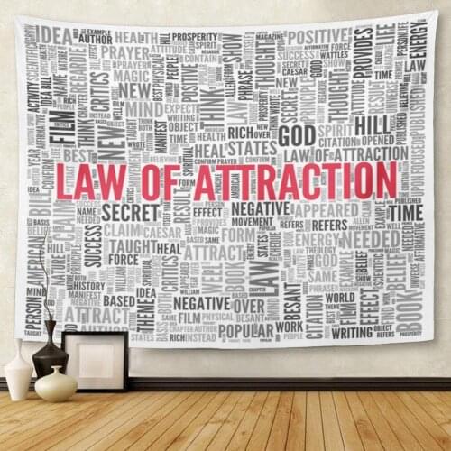 Negative Close Up Red Law of Attraction Text at The Center Word Tag Cloud on White Abstract Attract Tapestry Wall Hanging