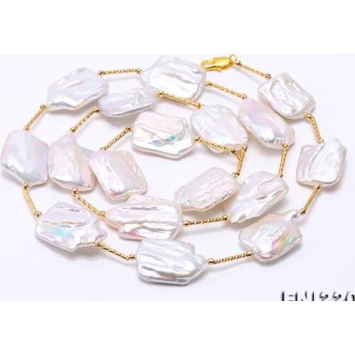 90cm 35'' 20mm white Square bead baroque pearl necklace natural freshwater pearl Woman Jewelry Gift