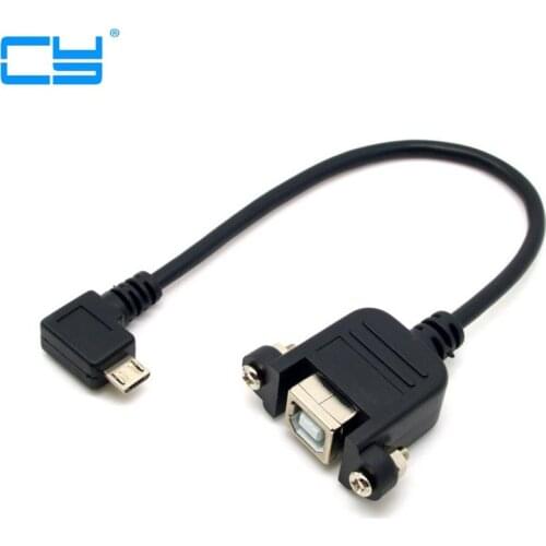 90 Degree Left Angled Micro USB 5pin Male to USB B Female Panel Mount Type Cable 20cm with Screws