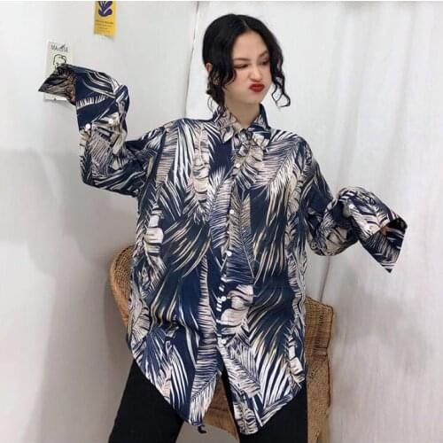 Loose Casual Printed Irregular Long Sleeve Shirt Womens Shirts Girl Kawaii Vintage Student Punk Harajuku Tunic For Women Top
