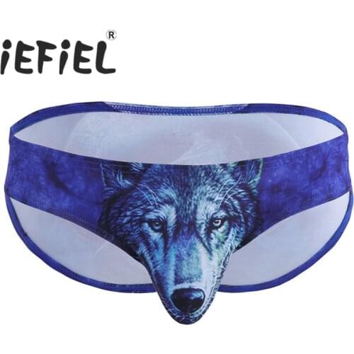 Newest Sexy Mens Lingerie 3D Wolf Leopard Animal Printing Thong & G string Bulge Pouch Fitness Gay Male Bikini Briefs Underwear