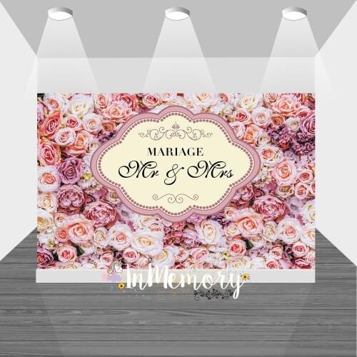 Wedding Banner Mariage Ceremony Pink Rose Floral Backdrop Party Birthday Background Baby Shower Bridal Decoration Photo Studio