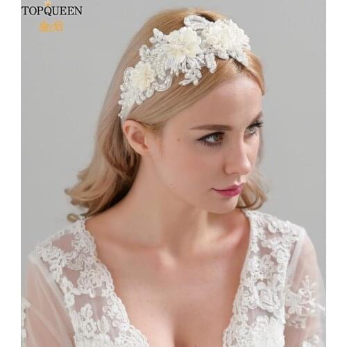 TOPQUEEN S346 Fashion Bridal Headwear Headband For Women lace Flower with Beaded Pearl Hairband Bride High Quality Hair Jewelry
