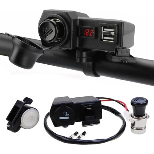 Universal Waterproof Motorcycle Handlebar Dual USB Phone Charger Cigarette Lighter Socket For Scooter ATVs Electric Car Bikes