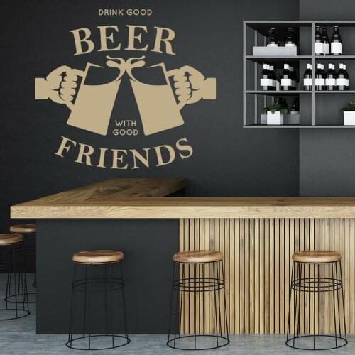 Quote Wall Decal Good Beer With Good Friends Vinyl Window Stickers Kitchen Bar Party Interior Decor Lettering Art Mural M854