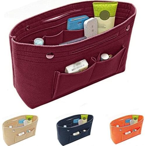 Women Lady Handbag Organizer Bag Multi Pockets Felt Travel Bag Insert Liner Purse Organiser Travel Multifunctional Cosmetic Bag