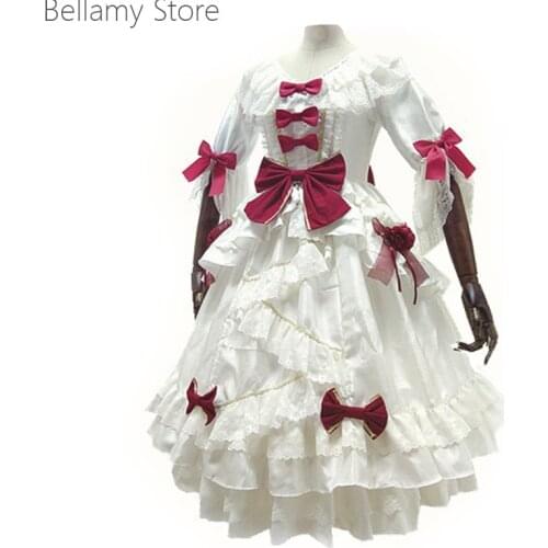 Princess Gothic court style Daily Lolita lace bow pleated large skirt lace skirt