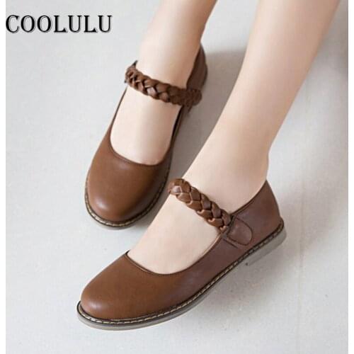 COOLULU 2021 Spring Mary Janes Shoes Women Round Toe Casual Flats Leisure Shallow Ladies Footwear Black Brown Large Size 34-43