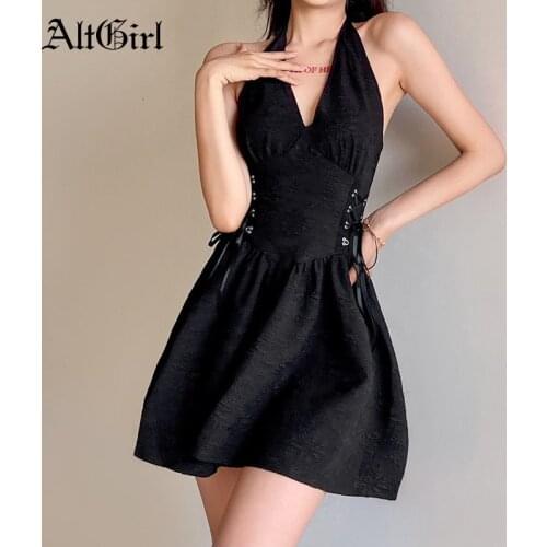 Dress AltGirl Summer Sexy Corset Dress Women Streetwear Elegant Y2k Lace Up High Waist Dress Vintage Mall Goth Backless Dresses