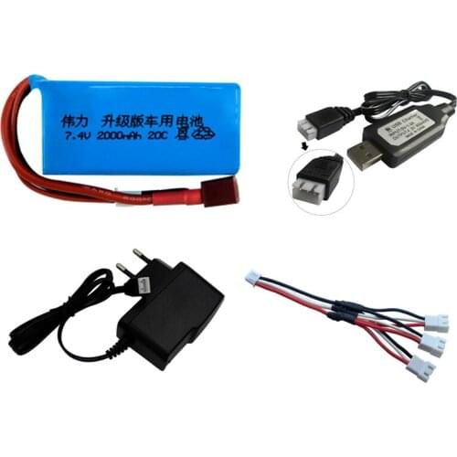 7.4V 2000mAh Battery + 7.4v Charger for A949 A959-B A969-B A979-B K929-B Remote Control Car 2s LiPo Battery for Wltoys car Parts