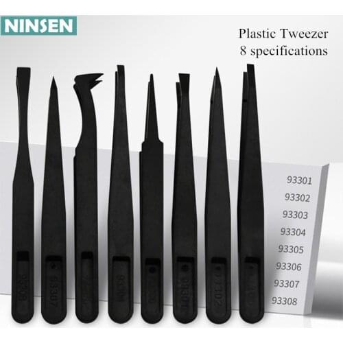 8in1 Anti-Static Plastic Tweezer Carbon Fiber Tweezer Kit ESD Curved Straight Forceps Electronic PCB Repair Hand Clamp Tools Set