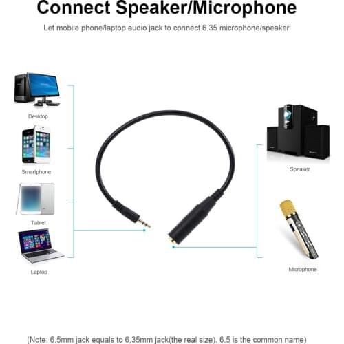 Audio Adapter Cable 3.5mm to 6.5mm Converter Cable 3.5mm Male to 6.35mm Female for Microphone/Headphone